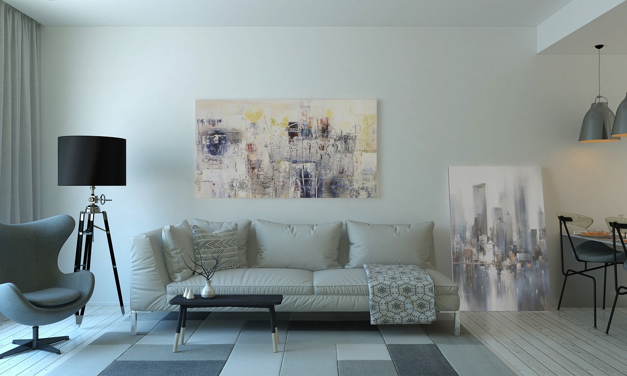 A warm LED bulb glowing in a modest living room